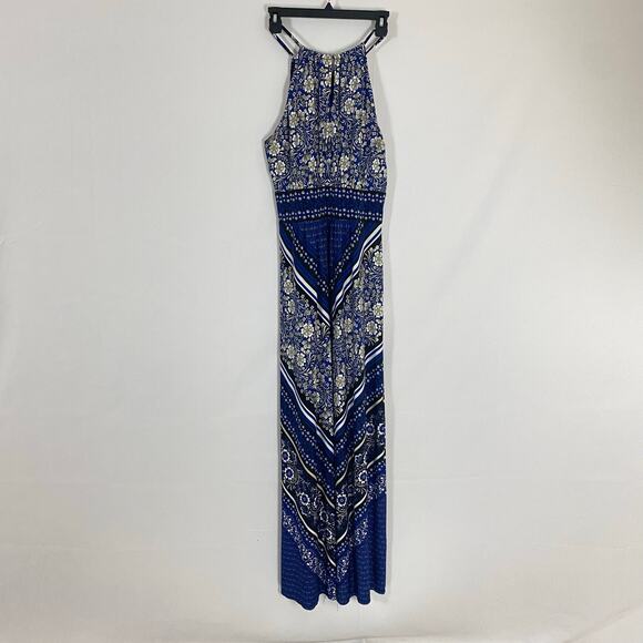 Established 1962 Blue Halter Maxi Dress Plus Size 16 Floral Paisley Print Hippie - Picture 3 of 11